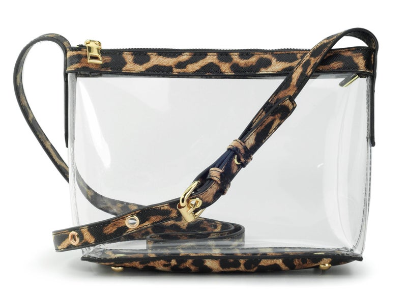 Hoxis Clear Zipper Cross Body Bag with Vegan Leather Trim (Leopard) - Image 1